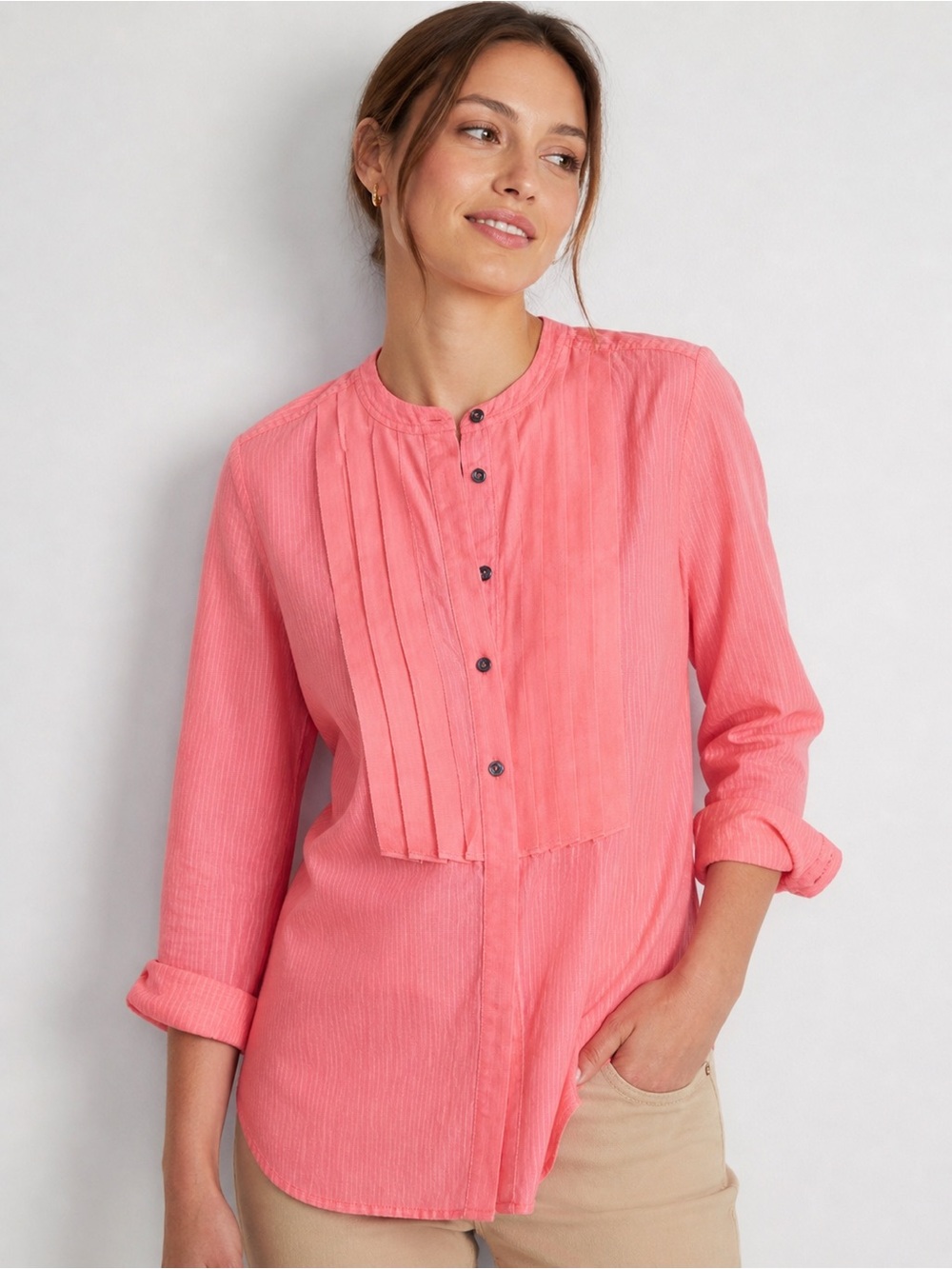 J.Crew Neon Flamingo Cotton Pinstripe Tunic Blouse Sz 2